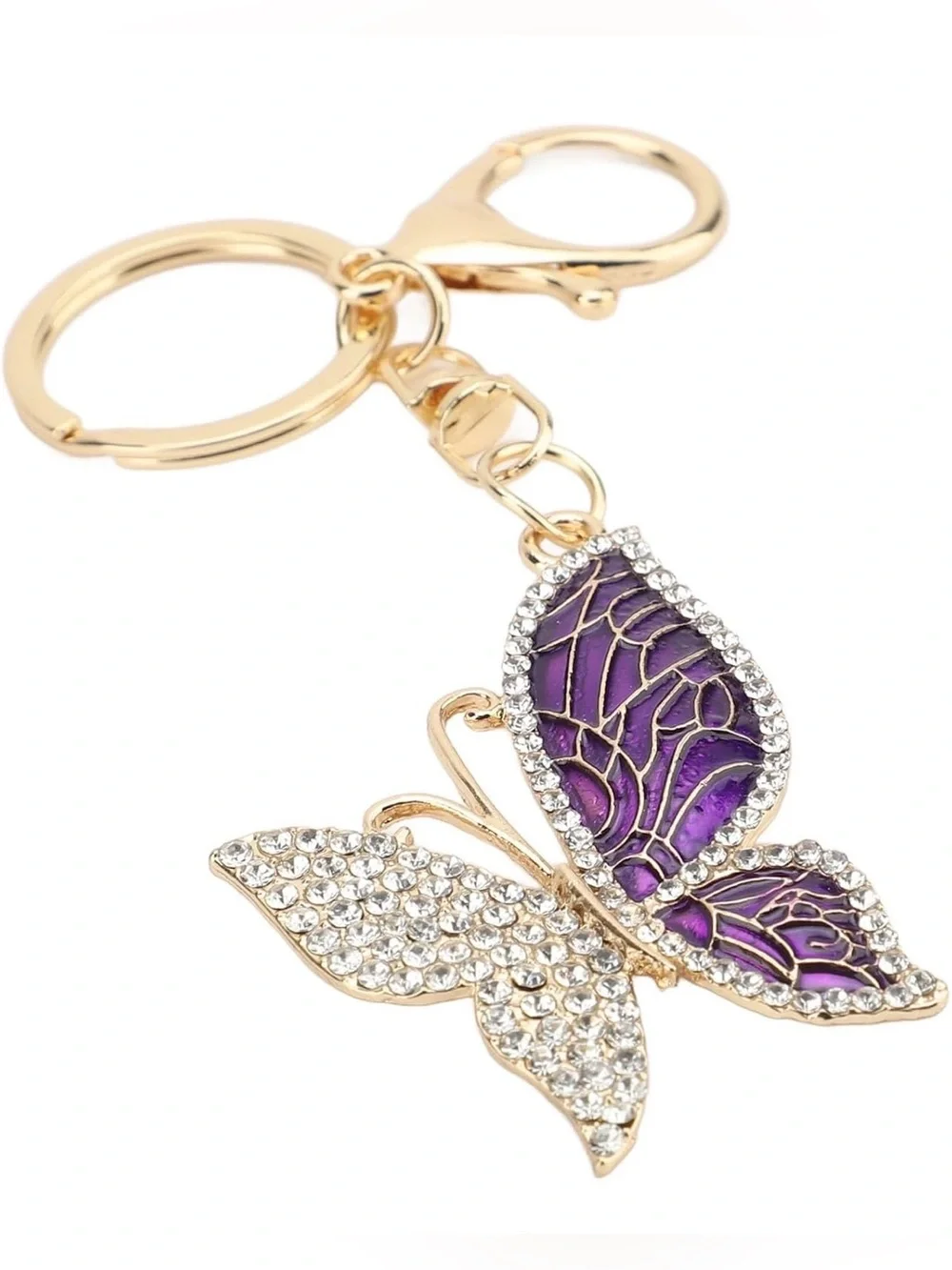 NEW Gold Butterfly Keychain with Purple Enamel Wings
